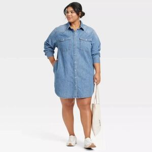 NWT Medium Wash Denim Button Down Dress Size XXL